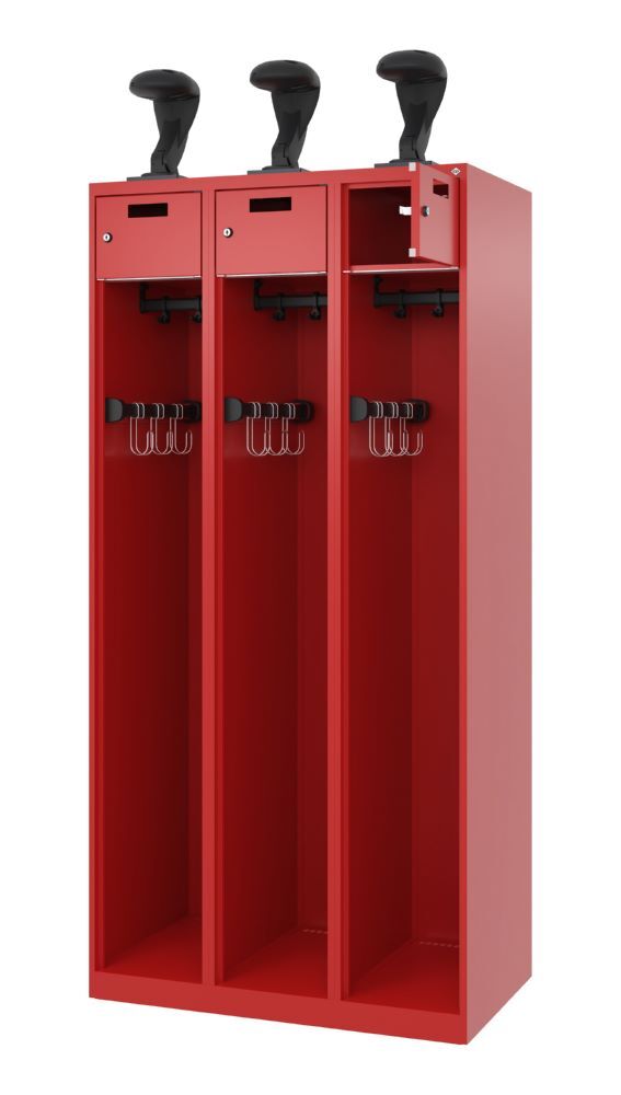 C+P Feuerwehrspind Evolo Praktus 3 Abteile je 300 mm feuerrot 900 x 500 x 1850 mm Produktbild C+P Feuerwehrspind Evolo Praktus 3 Abteile je 300 mm feuerrot 900 x 500 x 1850 mm bild 2
