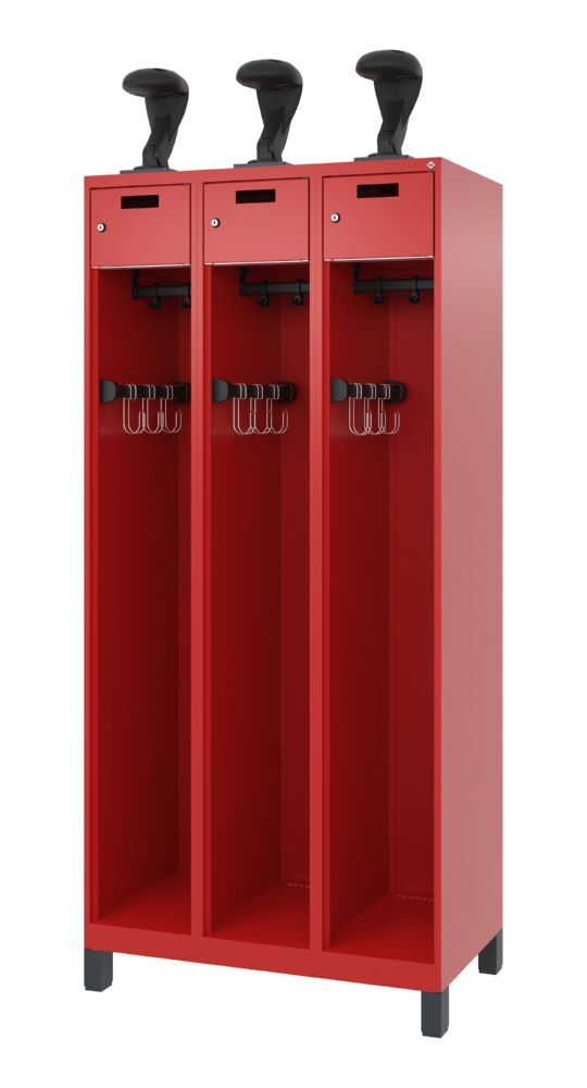 C+P Feuerwehrspind Evolo Praktus mit 3 Helmhalter feuerrot 900 x 500 x 1850 mm Produktbild C+P Feuerwehrspind Evolo Praktus mit 3 Helmhalter feuerrot 900 x 500 x 1850 mm