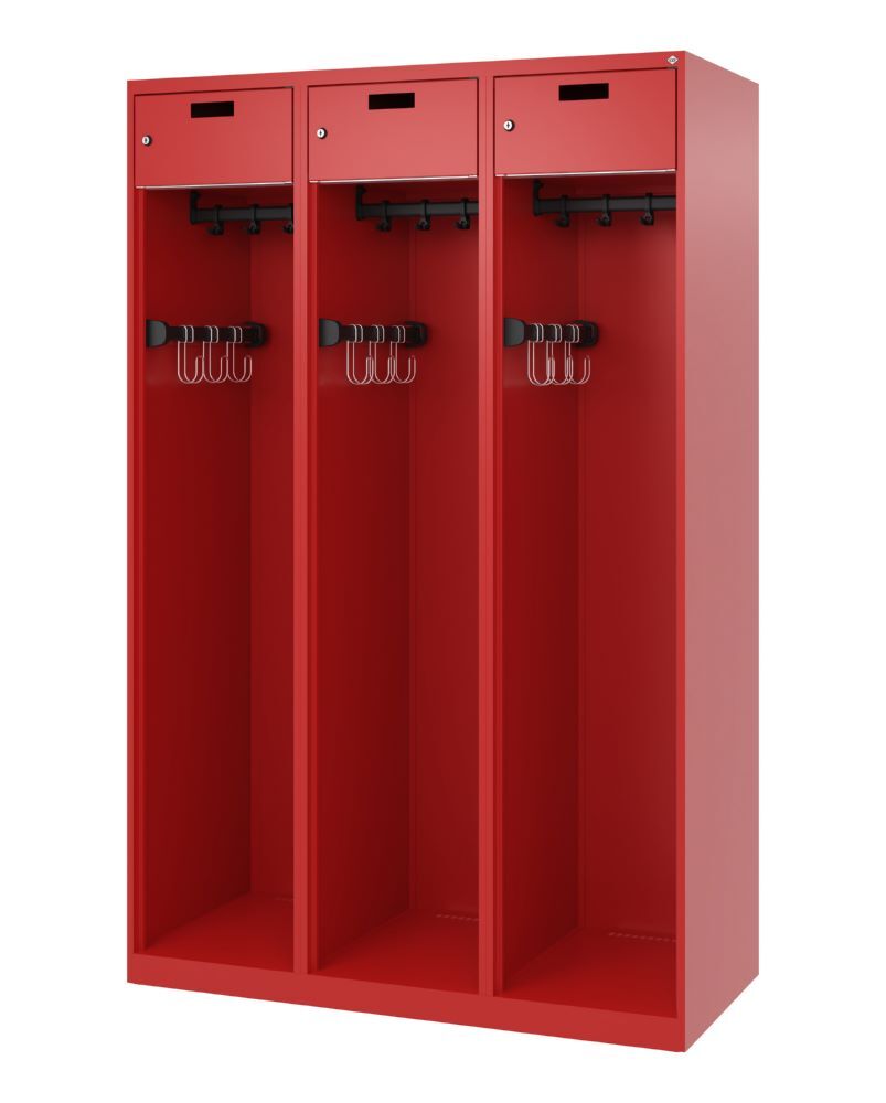 C+P Feuerwehrspind Evolo Praktus 3 Abteile je 400 mm feuerrot 1200 x 500 x 1850 mm Produktbild C+P Feuerwehrspind Evolo Praktus 3 Abteile je 400 mm feuerrot 1200 x 500 x 1850 mm