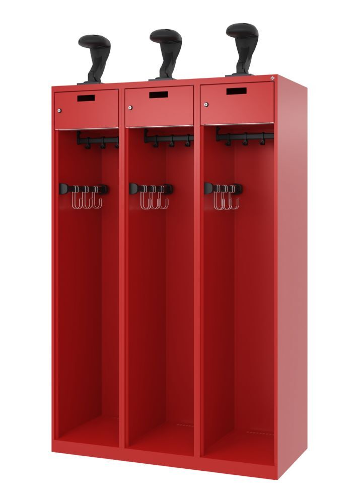 C+P Feuerwehrspind Evolo Praktus 3 Abteile je 400 mm feuerrot 1200 x 500 x 1850 mm Produktbild C+P Feuerwehrspind Evolo Praktus 3 Abteile je 400 mm feuerrot 1200 x 500 x 1850 mm