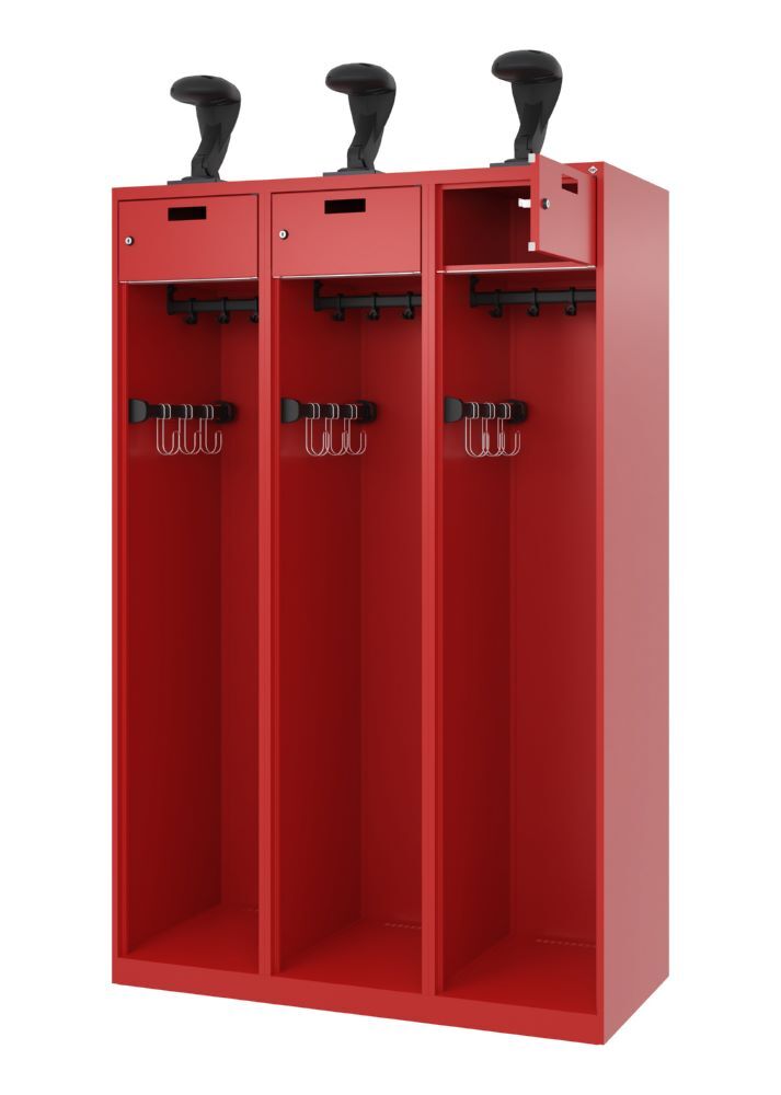 C+P Feuerwehrspind Evolo Praktus 3 Abteile je 400 mm feuerrot 1200 x 500 x 1850 mm Produktbild C+P Feuerwehrspind Evolo Praktus 3 Abteile je 400 mm feuerrot 1200 x 500 x 1850 mm bild 2
