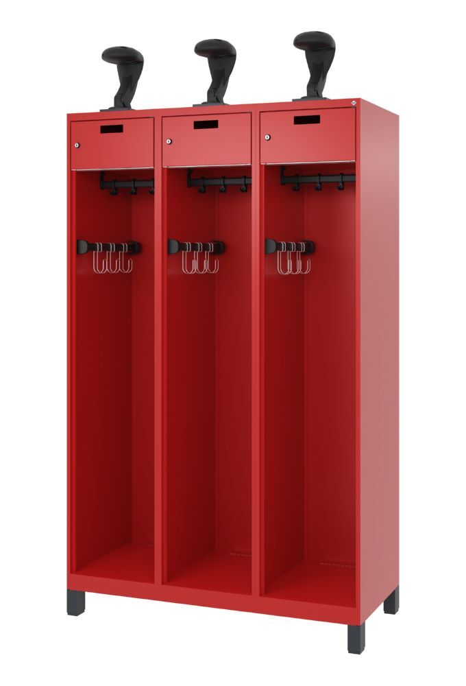 C+P Offener Feuerwehrspind Evolo Praktus 3 Abteile feuerrot 1200 x 500 x 1850 mm Produktbild C+P Offener Feuerwehrspind Evolo Praktus 3 Abteile feuerrot 1200 x 500 x 1850 mm