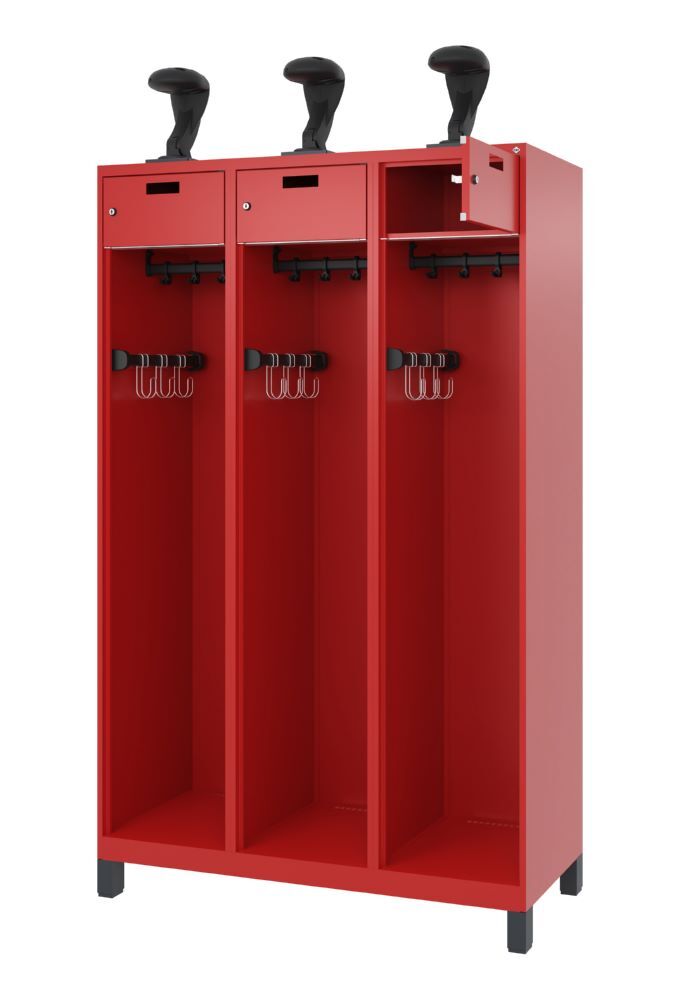 C+P Offener Feuerwehrspind Evolo Praktus 3 Abteile feuerrot 1200 x 500 x 1850 mm Produktbild C+P Offener Feuerwehrspind Evolo Praktus 3 Abteile feuerrot 1200 x 500 x 1850 mm bild 2