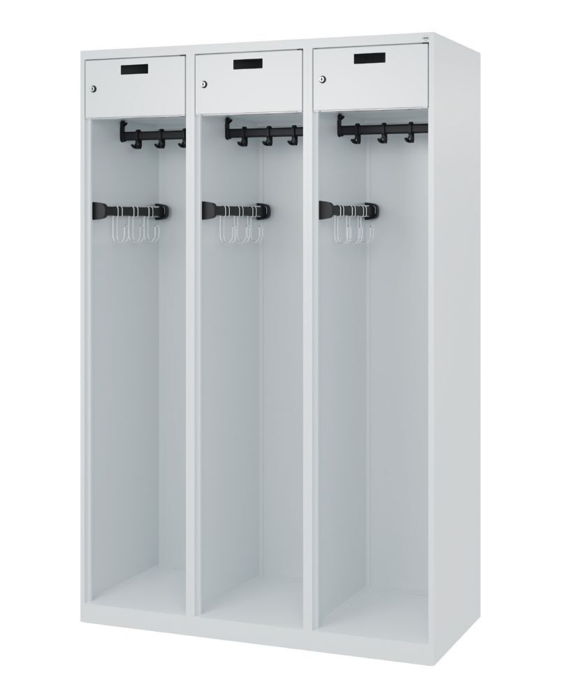 C+P Feuerwehrspind Evolo Praktus 3 Abteile je 400 mm lichtgrau 1200 x 500 x 1850 mm Produktbild C+P Feuerwehrspind Evolo Praktus 3 Abteile je 400 mm lichtgrau 1200 x 500 x 1850 mm