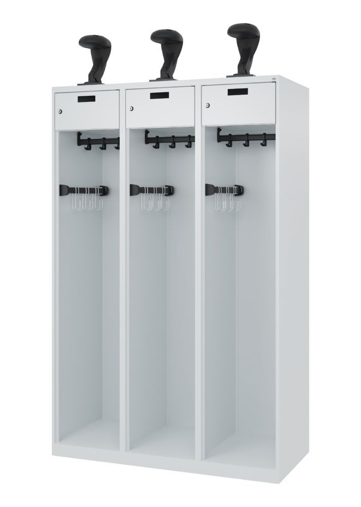 C+P Feuerwehrspind Evolo Praktus 3 Abteile je 400 mm lichtgrau 1200 x 500 x 1850 mm Produktbild C+P Feuerwehrspind Evolo Praktus 3 Abteile je 400 mm lichtgrau 1200 x 500 x 1850 mm