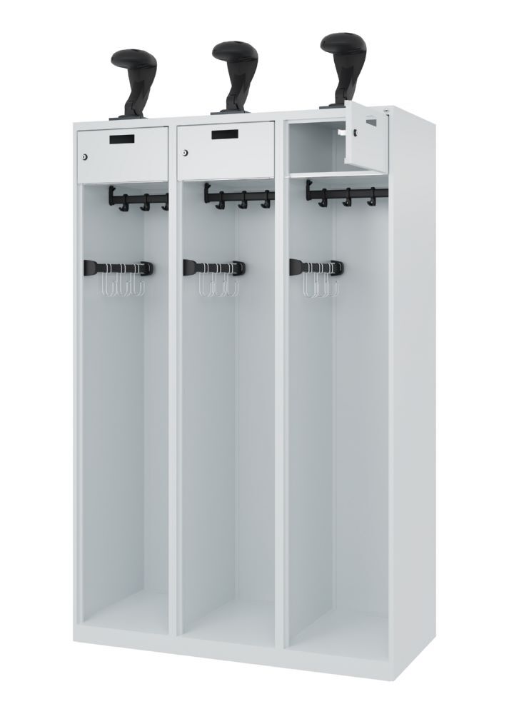 C+P Feuerwehrspind Evolo Praktus 3 Abteile je 400 mm lichtgrau 1200 x 500 x 1850 mm Produktbild C+P Feuerwehrspind Evolo Praktus 3 Abteile je 400 mm lichtgrau 1200 x 500 x 1850 mm bild 2