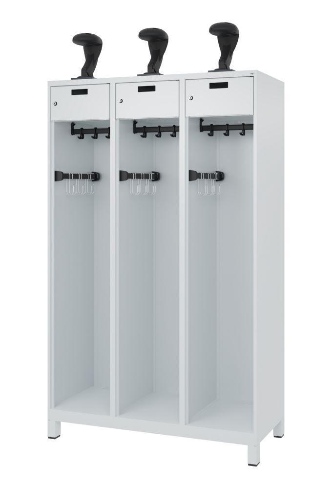 C+P Offener Feuerwehrspind Evolo Praktus 3 Abteile lichtgrau 1200 x 500 x 1850 mm Produktbild C+P Offener Feuerwehrspind Evolo Praktus 3 Abteile lichtgrau 1200 x 500 x 1850 mm