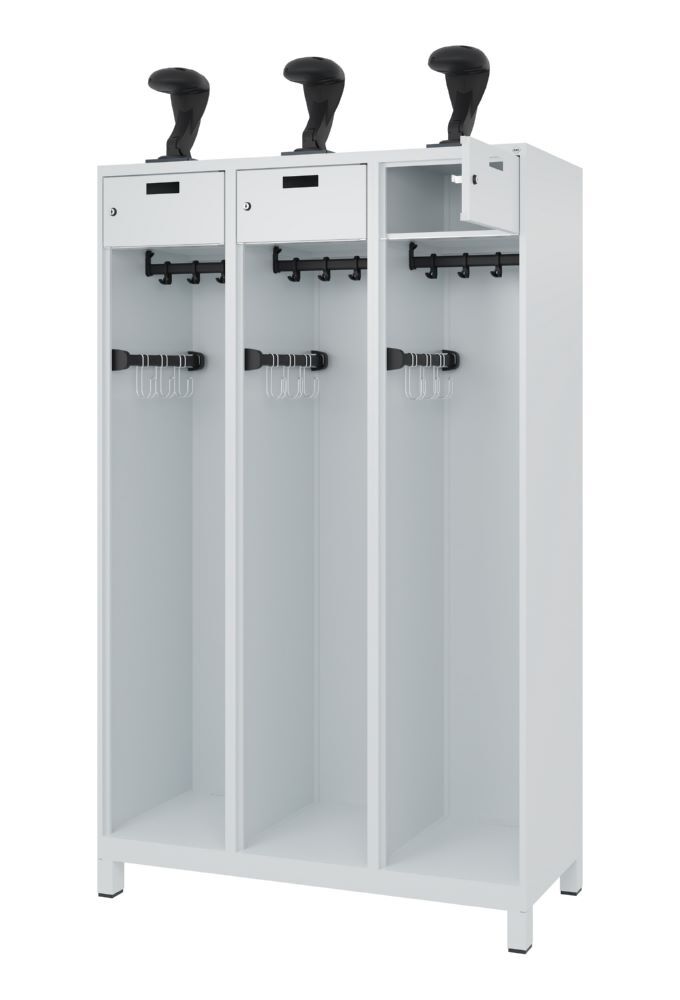C+P Offener Feuerwehrspind Evolo Praktus 3 Abteile lichtgrau 1200 x 500 x 1850 mm Produktbild C+P Offener Feuerwehrspind Evolo Praktus 3 Abteile lichtgrau 1200 x 500 x 1850 mm bild 2