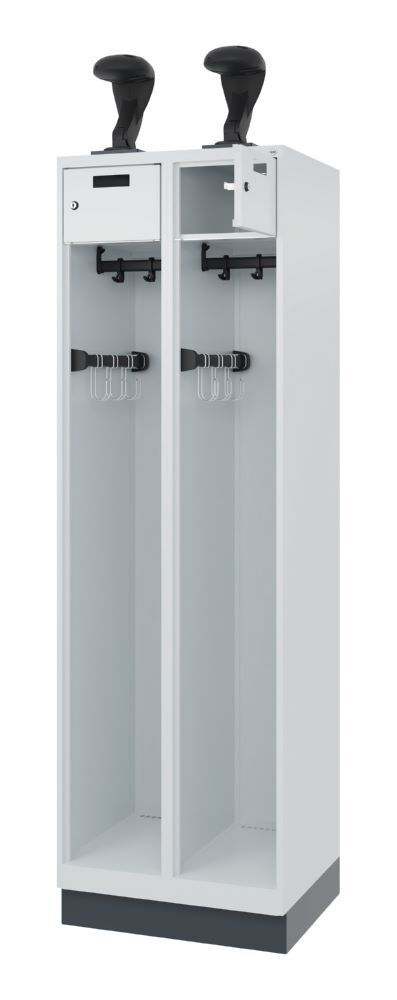 C+P Feuerwehrspind Evolo Praktus 2 identische Abteile lichtgrau 600 x 500 x 1850 mm Produktbild C+P Feuerwehrspind Evolo Praktus 2 identische Abteile lichtgrau 600 x 500 x 1850 mm bild 2