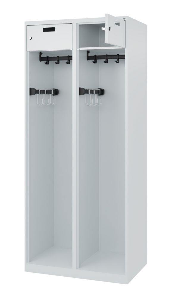 C+P Feuerwehrspind Praktus 2 Abteile mit Ausstattung lichtgrau 800 x 500 x 1850 mm Produktbild C+P Feuerwehrspind Praktus 2 Abteile mit Ausstattung lichtgrau 800 x 500 x 1850 mm bild 2