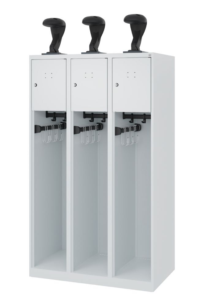 C+P Feuerwehrspind Youngster 3 Abteile mit Helmhalter grau 900 x 500 x 1530 mm Produktbild C+P Feuerwehrspind Youngster 3 Abteile mit Helmhalter grau 900 x 500 x 1530 mm