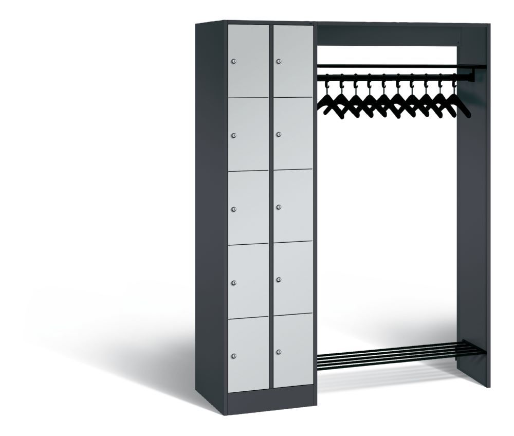 C+P Garderobe Serie 8070 links mit Fächerschrank in lichtgrau 1410 x 480 x 1950 mm Produktbild C+P Garderobe Serie 8070 links mit Fächerschrank in lichtgrau 1410 x 480 x 1950 mm