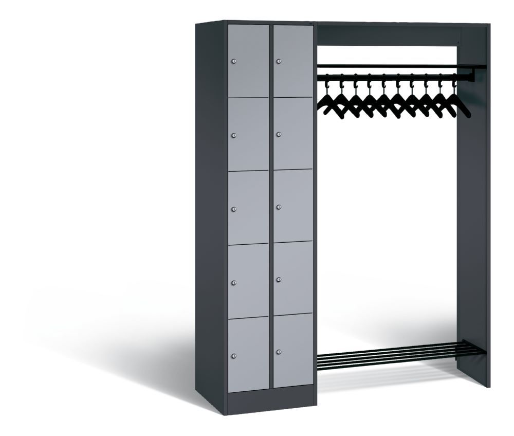 C+P Garderobe Serie 8070 links mit Fächerschrank in weißalu 1410 x 480 x 1950 mm Produktbild C+P Garderobe Serie 8070 links mit Fächerschrank in weißalu 1410 x 480 x 1950 mm