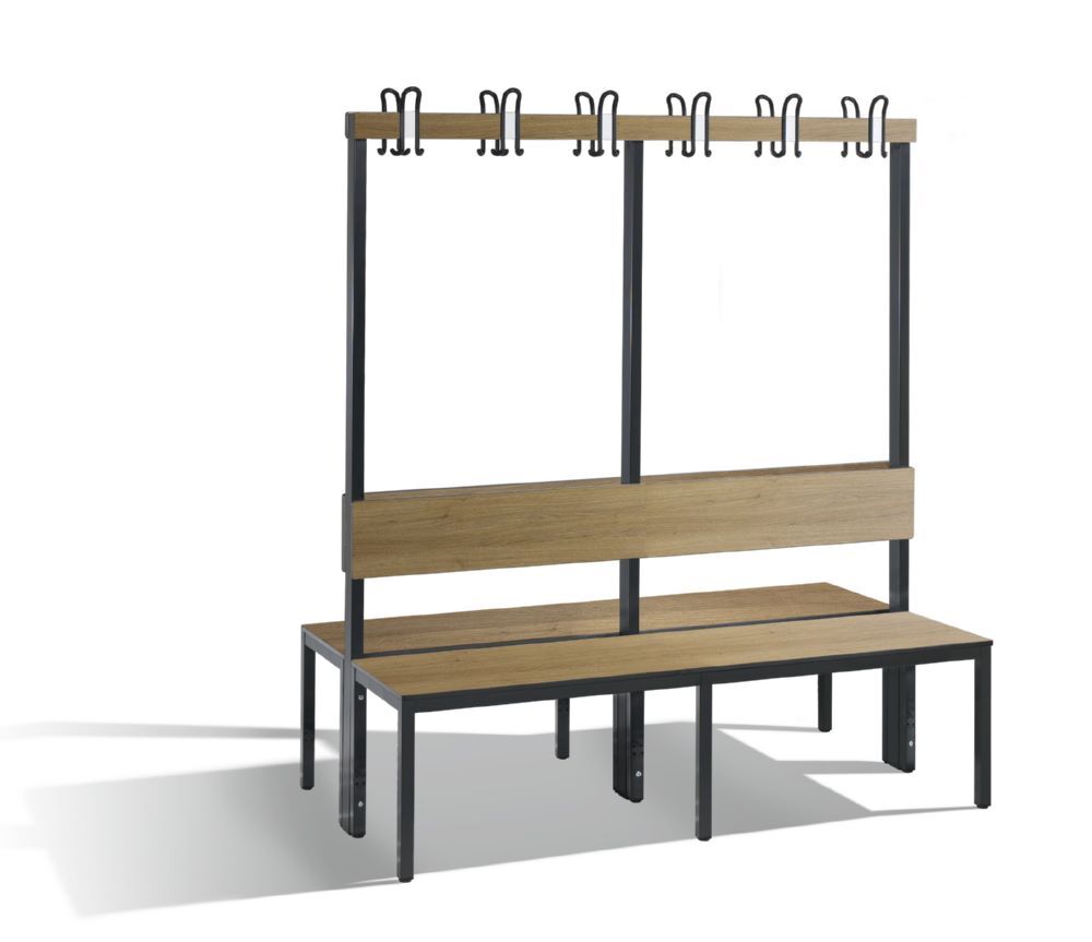 C+P Garderobenbank 2-seitig Feuchtraum 1650 x 1500 x 760 mm schwarzgrau HPL eich Produktbild C+P Garderobenbank 2-seitig Feuchtraum 1650 x 1500 x 760 mm schwarzgrau HPL eich