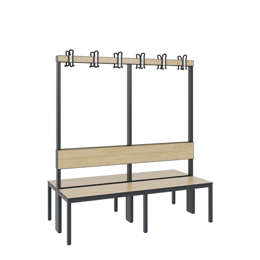 C+P Garderobenbank 2-seitig Feuchtraum 1650 x 1500 x 760 mm schwarzgrau HPL eich Produktbild C+P Garderobenbank 2-seitig Feuchtraum 1650 x 1500 x 760 mm schwarzgrau HPL eich bild 2