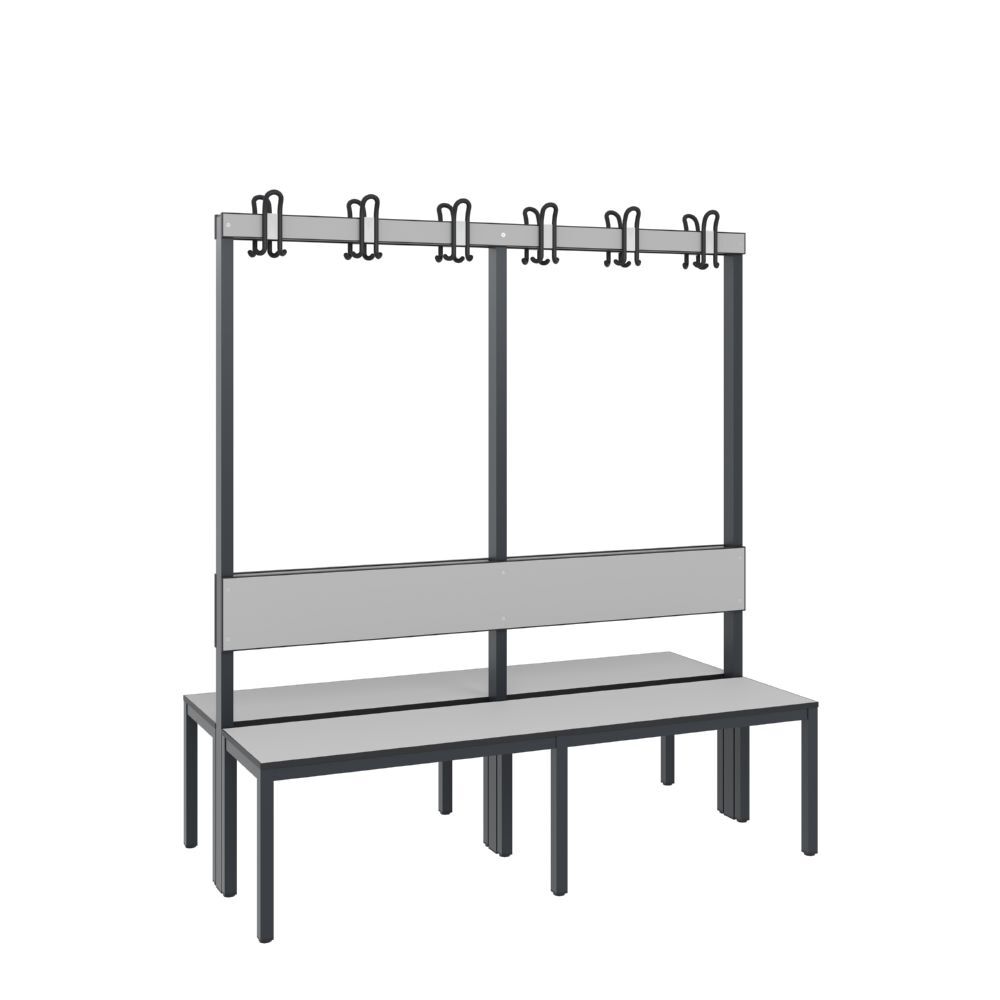 C+P Garderobenbank 2-seitig Feuchtraum 1650 x 1500 x 760 mm schwarzgrau HPL grau Produktbild C+P Garderobenbank 2-seitig Feuchtraum 1650 x 1500 x 760 mm schwarzgrau HPL grau bild 2
