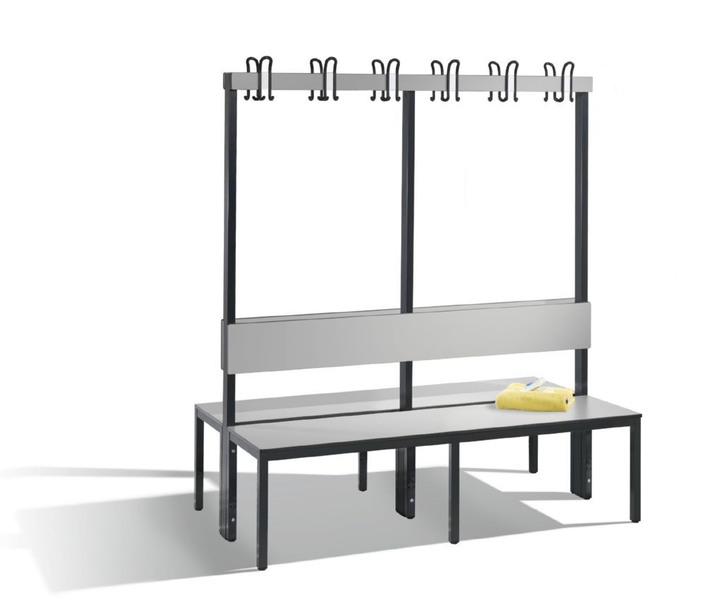 C+P Garderobenbank 2-seitig Feuchtraum 1650 x 1500 x 760 mm schwarzgrau HPL grau Produktbild C+P Garderobenbank 2-seitig Feuchtraum 1650 x 1500 x 760 mm schwarzgrau HPL grau bild 3