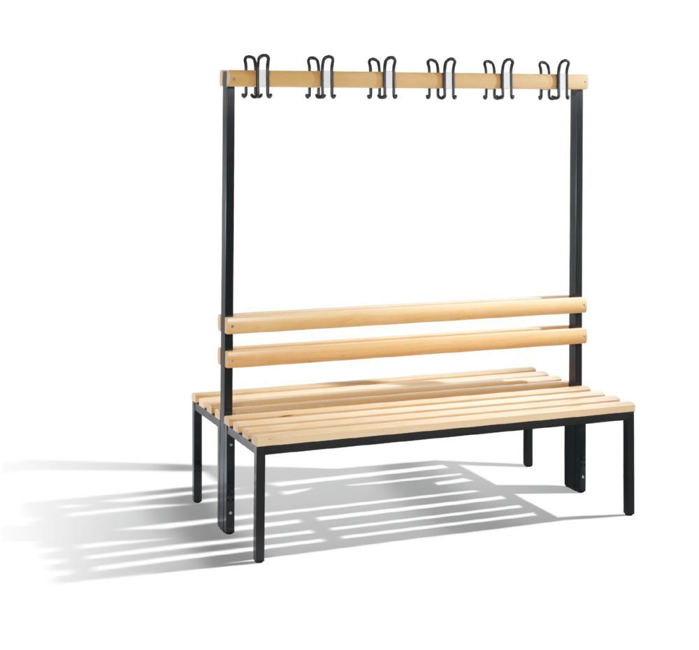 C+P Garderobenbank 2 seitig mit Haken schwarzgrau Buche 1500 x 750 x 1650 mm Produktbild C+P Garderobenbank 2 seitig mit Haken schwarzgrau Buche 1500 x 750 x 1650 mm