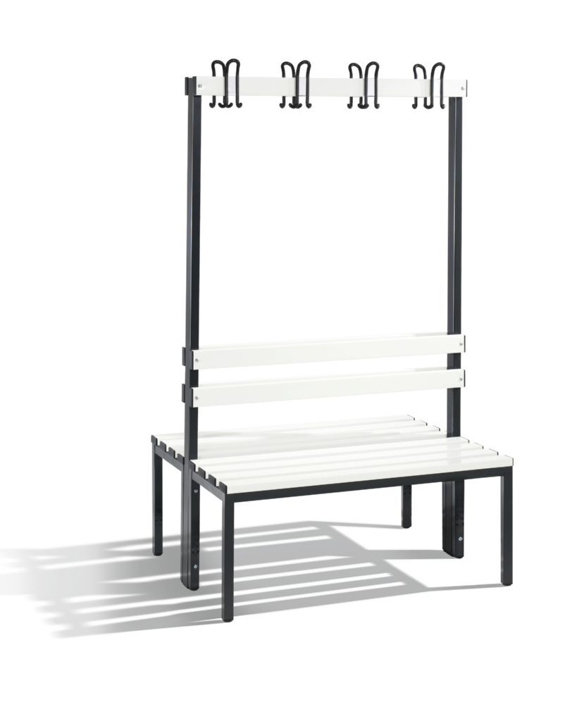 C+P Garderobenbank zweiseitig mit Lehne reinweiß 1000 x 750 x 1650 mm Produktbild C+P Garderobenbank zweiseitig mit Lehne reinweiß 1000 x 750 x 1650 mm