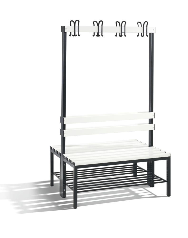 C+P Garderobenbank 2 seitig Kunststofflatten in reinweiß 1000 x 750 x 1650 mm Produktbild C+P Garderobenbank 2 seitig Kunststofflatten in reinweiß 1000 x 750 x 1650 mm