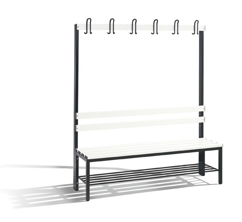 C+P Garderobenbank 1 seitig Sitzfläche reinweiß 1500 x 400 x 1650 mm Produktbild C+P Garderobenbank 1 seitig Sitzfläche reinweiß 1500 x 400 x 1650 mm
