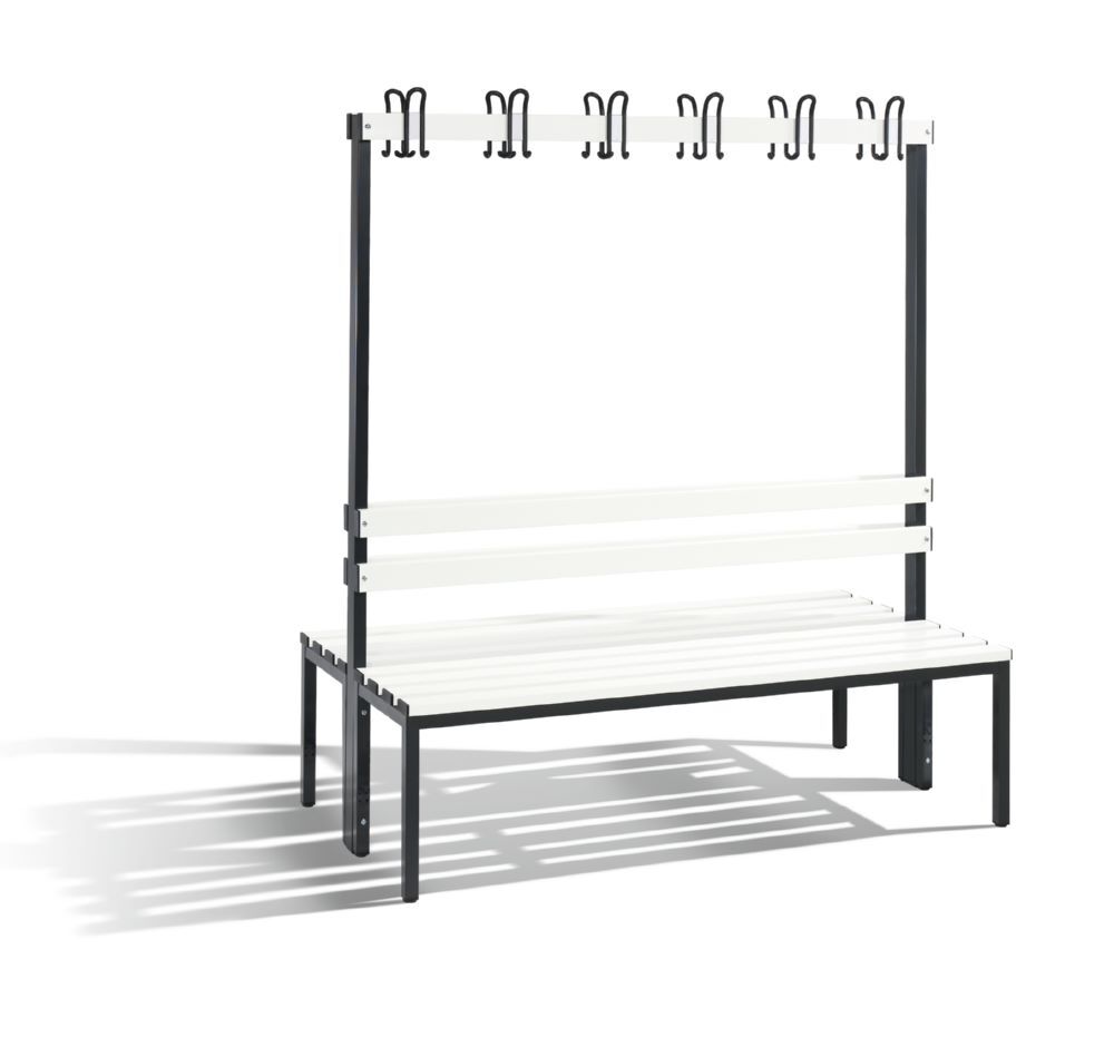C+P Garderobenbank 2 seitig Lamellen in reinweiß 1500 x 750 x 1650 mm Produktbild C+P Garderobenbank 2 seitig Lamellen in reinweiß 1500 x 750 x 1650 mm
