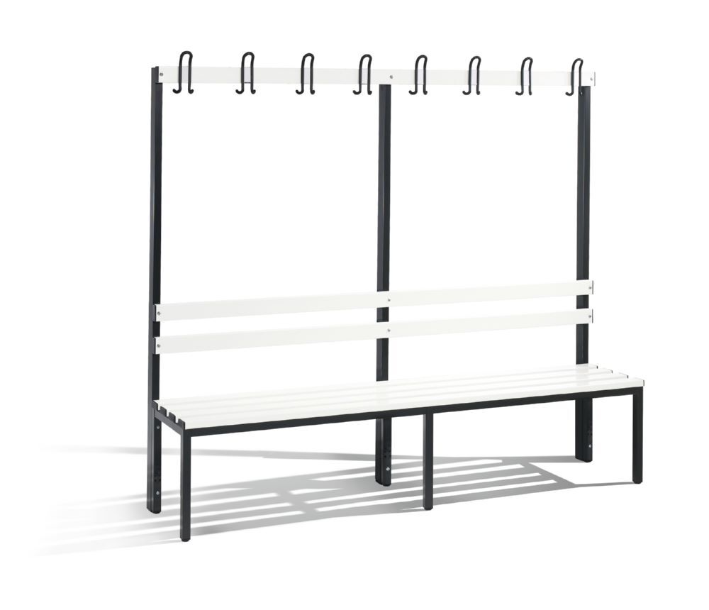 C+P Garderobenbank mit Rückenlehne reinweiß 1960 x 400 x 1650 mm Produktbild C+P Garderobenbank mit Rückenlehne reinweiß 1960 x 400 x 1650 mm