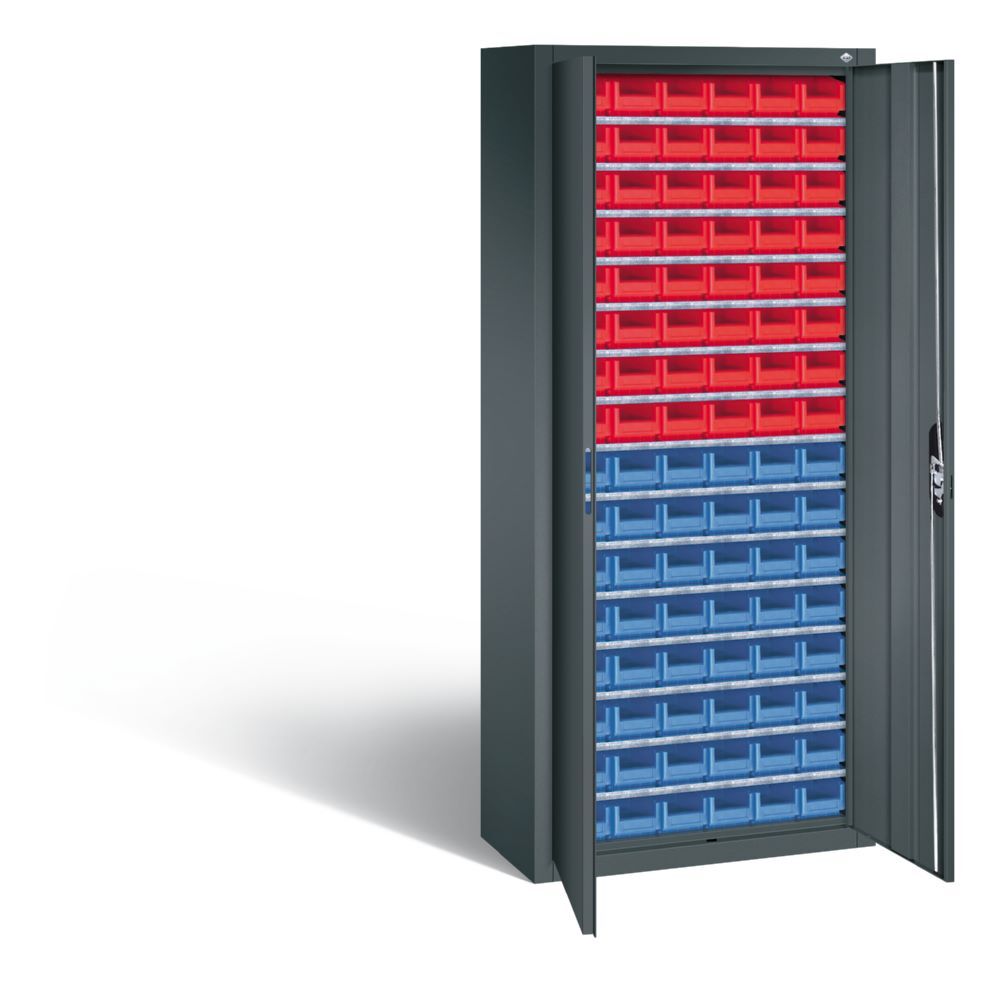 C+P Magazinschrank Serie 13 mit 96 Lagerkästen anthrazit 700 x 300 x 1690 mm C+P Magazinschrank Serie 13 mit 96 Lagerkästen anthrazit 700 x 300 x 1690 mm