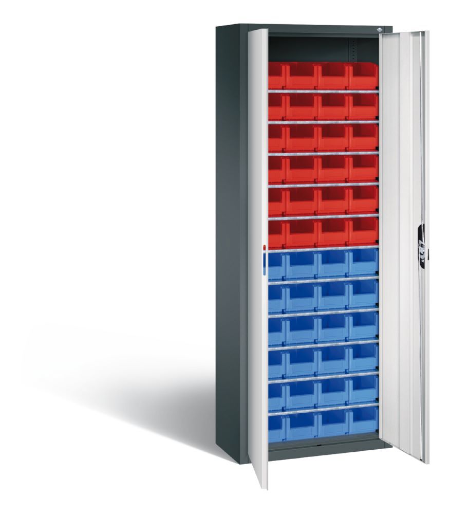 C+P Magazinschrank mit 48 verschiedenen Lagerkästen lichtgrau 700 x 300 x 1985 mm Produktbild C+P Magazinschrank mit 48 verschiedenen Lagerkästen lichtgrau 700 x 300 x 1985 mm bild 2