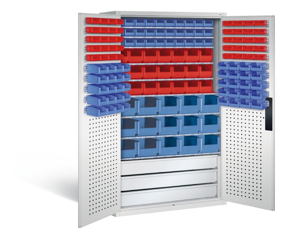 C+P Magazinschrank mit 146 Sichtlagerkästen H 1950 x B 1100 x T 535 mm in lichtgrau Produktbild C+P Magazinschrank mit 146 Sichtlagerkästen H 1950 x B 1100 x T 535 mm in lichtgrau bild 2