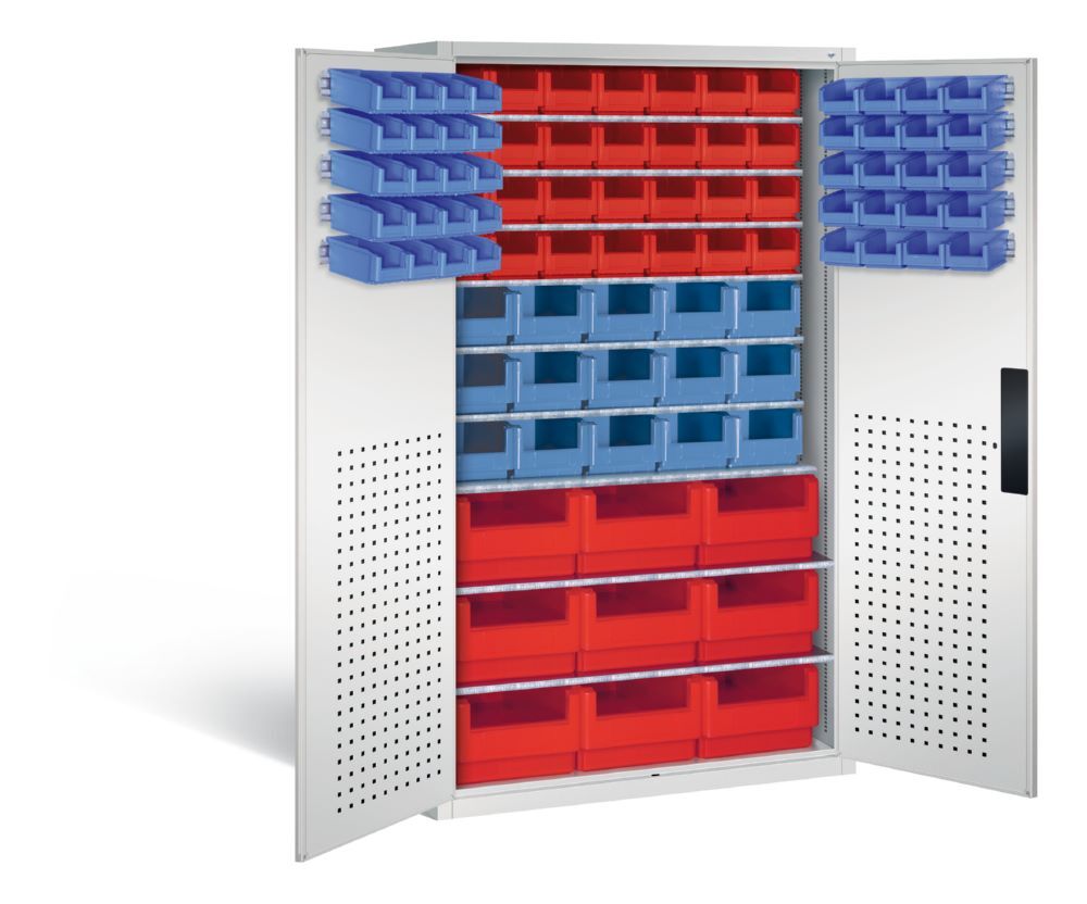 C+P Magazinschrank mit 92 Sichtlagerkästen 1950 x 1100 x 535 mm lichtgrau Produktbild C+P Magazinschrank mit 92 Sichtlagerkästen 1950 x 1100 x 535 mm lichtgrau bild 2