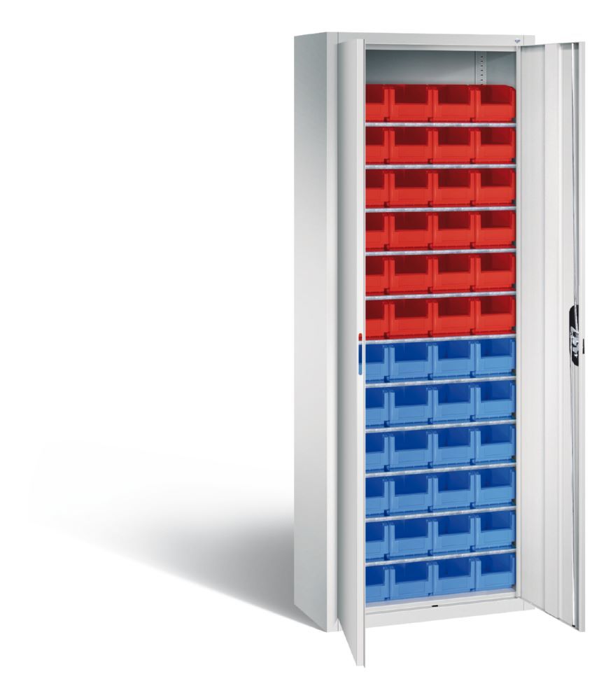 C+P Magazinschrank mit 48 Lagerkästen in hellgrau 700 x 300 x 1980 mm Produktbild C+P Magazinschrank mit 48 Lagerkästen in hellgrau 700 x 300 x 1980 mm bild 2