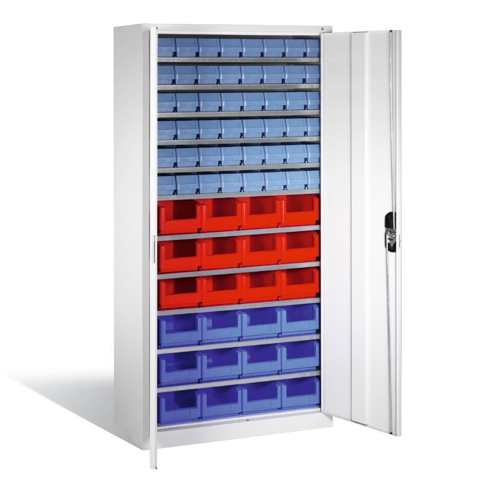 C+P Magazinschrank 72 verschiedene Sichtlagerkästen lichtgrau 1000 x 420 x 1980 mm Produktbild C+P Magazinschrank 72 verschiedene Sichtlagerkästen lichtgrau 1000 x 420 x 1980 mm bild 2