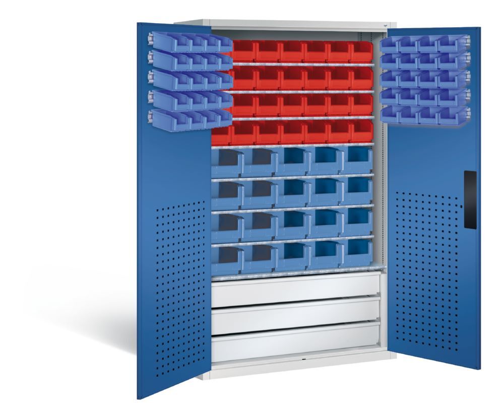 C+P Magazinschrank 83 Sichtlagerkästen 1950 x 1100 x 535 mm lichtgrau enzianblau Produktbild C+P Magazinschrank 83 Sichtlagerkästen 1950 x 1100 x 535 mm lichtgrau enzianblau bild 2