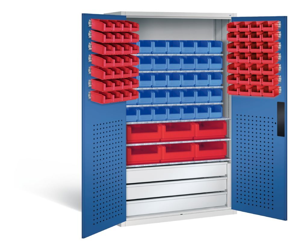 C+P Magazinschrank mit 97 Sichtlagerkästen 1950 x 1100 x 535 mm lichtgrau enzianblau Produktbild C+P Magazinschrank mit 97 Sichtlagerkästen 1950 x 1100 x 535 mm lichtgrau enzianblau bild 2