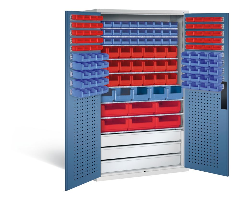 C+P Magazinschrank 142 Sichtlagerkästen H 1950 x B 1100 mm lichtgrau fernblau Produktbild C+P Magazinschrank 142 Sichtlagerkästen H 1950 x B 1100 mm lichtgrau fernblau bild 2