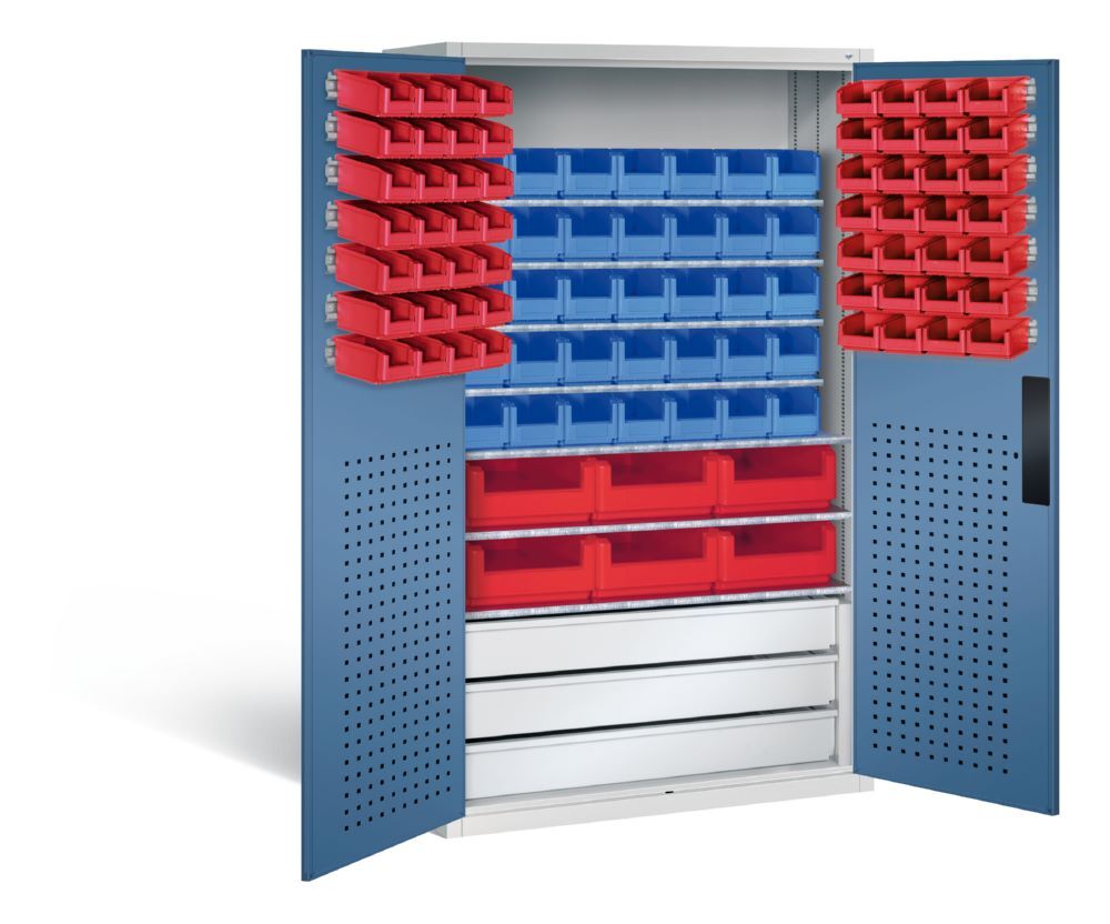 C+P Magazinschrank mit 97 Sichtlagerkästen H 1950 mm lichtgrau fernblau Produktbild C+P Magazinschrank mit 97 Sichtlagerkästen H 1950 mm lichtgrau fernblau bild 2