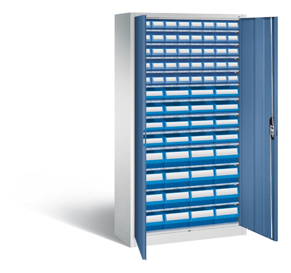 C+P Magazinschrank mit 72 Sichtlagerkästen H 1980 mm lichtgrau fernblau Produktbild C+P Magazinschrank mit 72 Sichtlagerkästen H 1980 mm lichtgrau fernblau bild 2