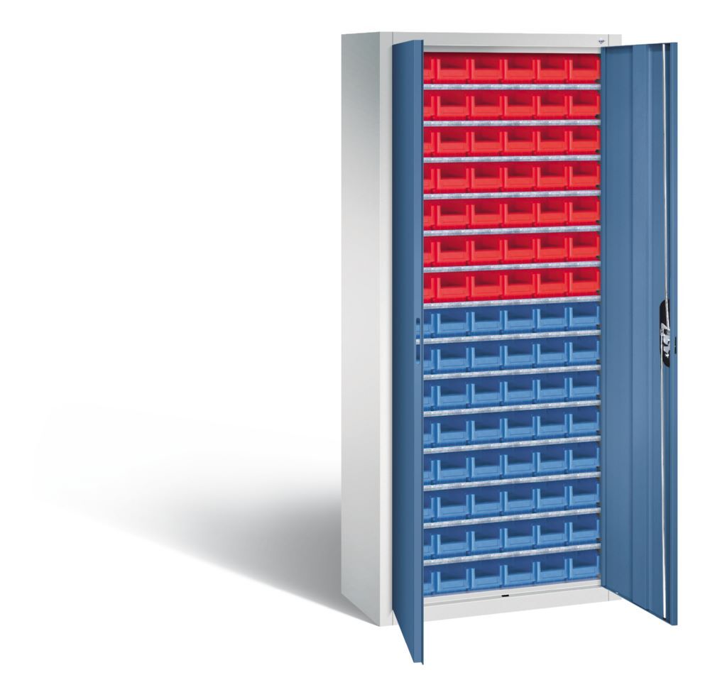 C+P Magazinschrank aus Serie 13 90 Lagerkästen fernblau 700 x 300 x 1690 mm