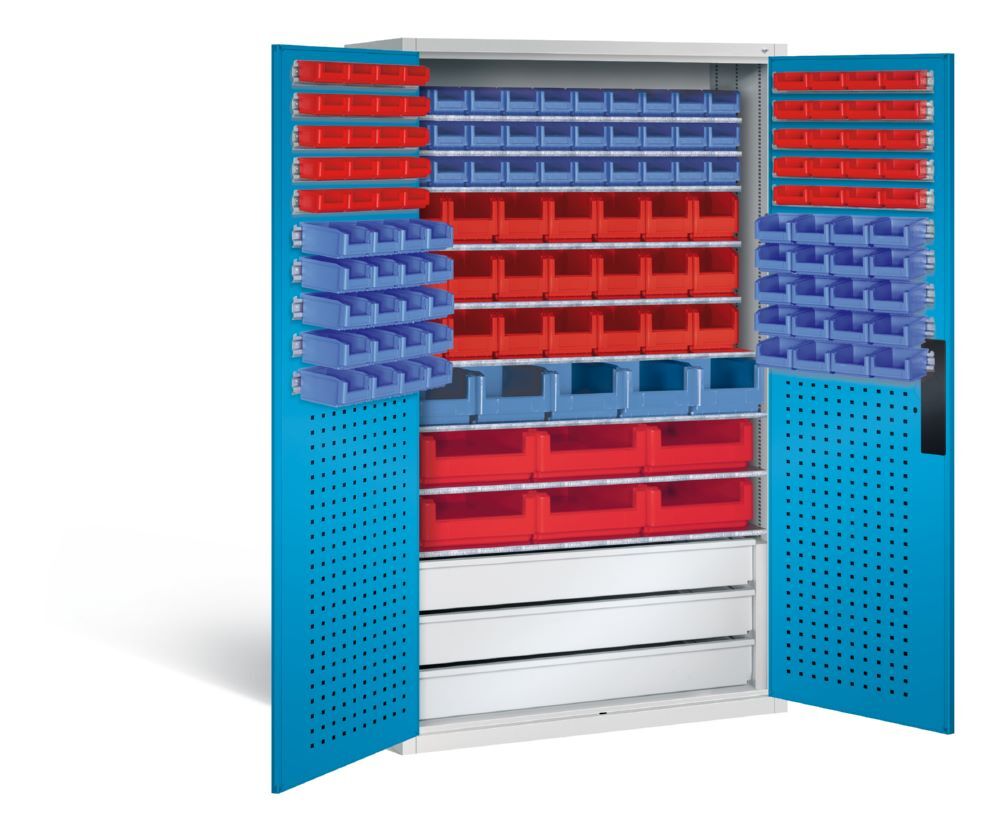 C+P Magazinschrank 142 Sichtlagerkästen H 1950 x B 1100 mm lichtgrau lichtblau Produktbild C+P Magazinschrank 142 Sichtlagerkästen H 1950 x B 1100 mm lichtgrau lichtblau bild 2