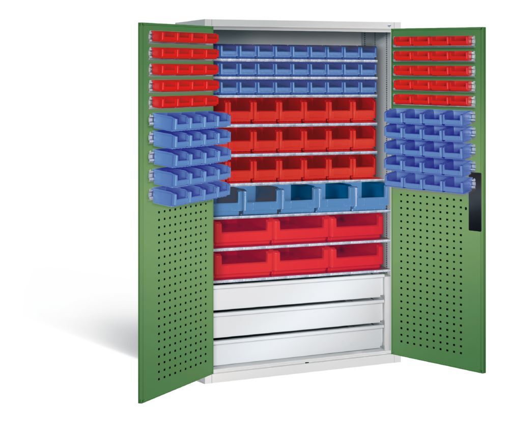 C+P Magazinschrank 142 Sichtlagerkästen H 1950 x B 1100 mm lichtgrau resedagrün Produktbild C+P Magazinschrank 142 Sichtlagerkästen H 1950 x B 1100 mm lichtgrau resedagrün bild 2