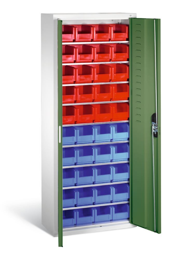 C+P Magazinschrank mit 40 Lagerkästen resedagrün 700 x 300 x 1690 mm Produktbild C+P Magazinschrank mit 40 Lagerkästen resedagrün 700 x 300 x 1690 mm bild 2