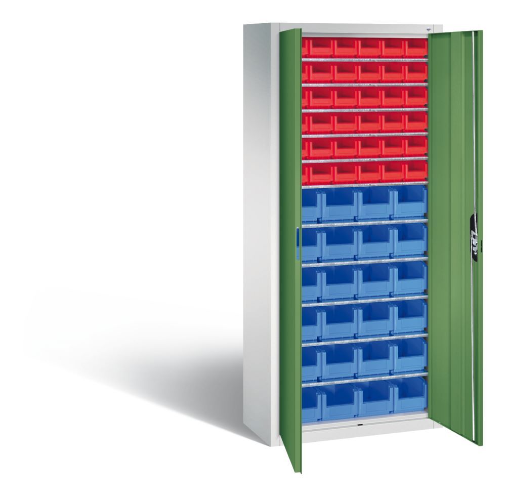 C+P Magazinschrank mit 60 Lagerkästen resedagrün 700 x 300 x 1690 mm Produktbild C+P Magazinschrank mit 60 Lagerkästen resedagrün 700 x 300 x 1690 mm bild 2