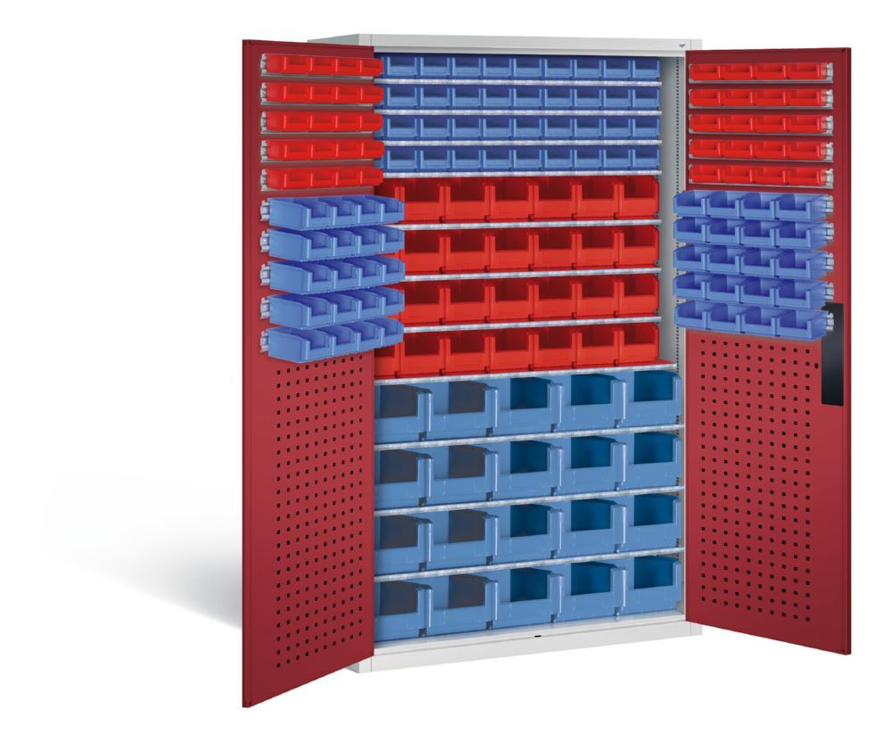 C+P Magazinschrank mit 168 Sichtlagerkästen 1950 x 1100 x 535 mm lichtgrau rubinrot Produktbild C+P Magazinschrank mit 168 Sichtlagerkästen 1950 x 1100 x 535 mm lichtgrau rubinrot bild 2