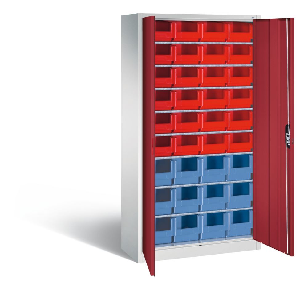C+P Magazinschrank mit 36 Lagerkästen Türen in rubinrot 1000 x 420 x 1980 mm Produktbild C+P Magazinschrank mit 36 Lagerkästen Türen in rubinrot 1000 x 420 x 1980 mm bild 2