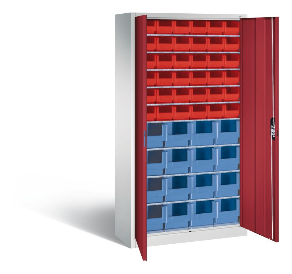 C+P Magazinschrank mit 46 Sichtlagerkästen Türen in rubinrot 1000 x 420 x 1980 mm Produktbild C+P Magazinschrank mit 46 Sichtlagerkästen Türen in rubinrot 1000 x 420 x 1980 mm bild 2