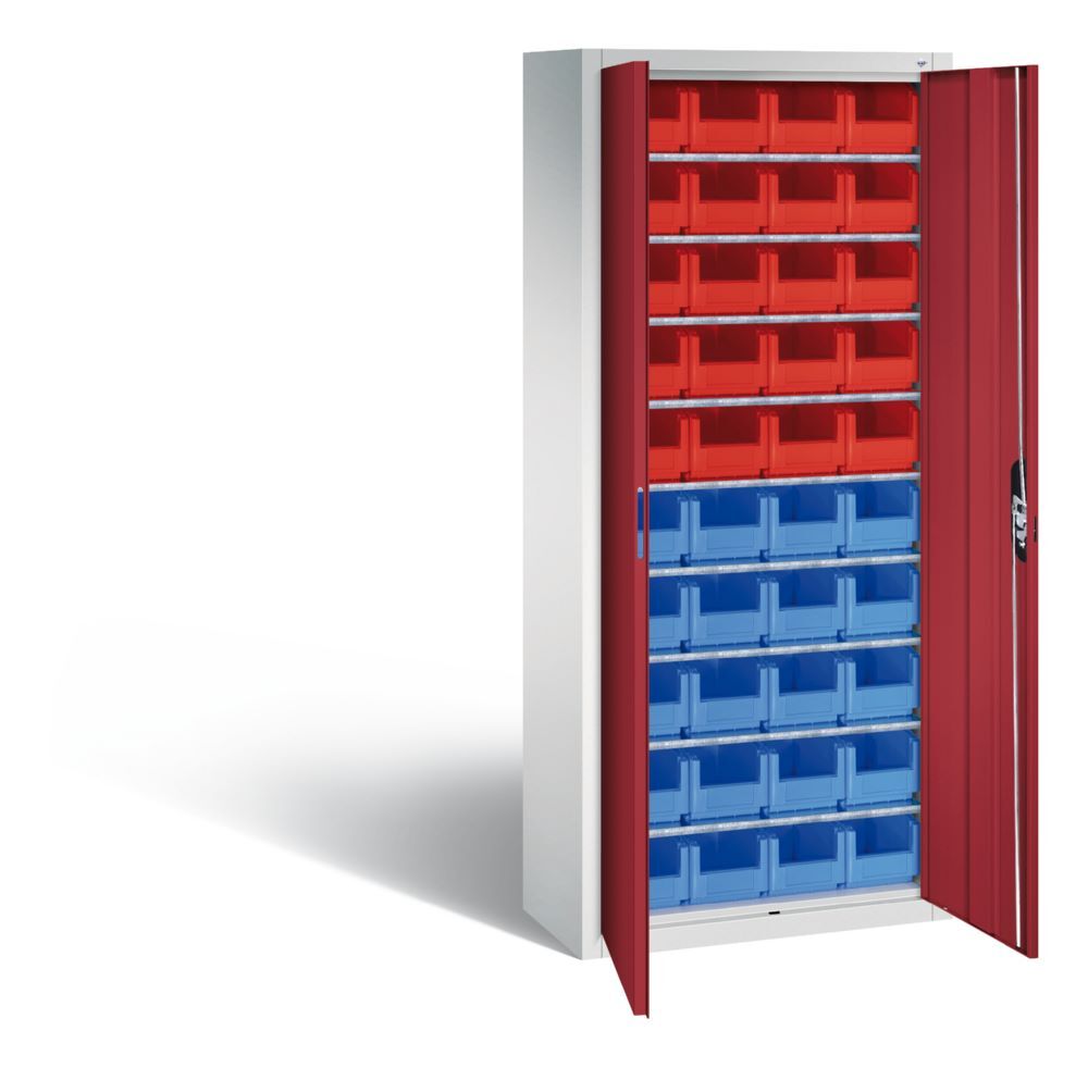 C+P Magazinschrank mit 40 Sichtagerkästen rubinrot 700 x 300 x 1690 mm Produktbild C+P Magazinschrank mit 40 Sichtagerkästen rubinrot 700 x 300 x 1690 mm bild 2