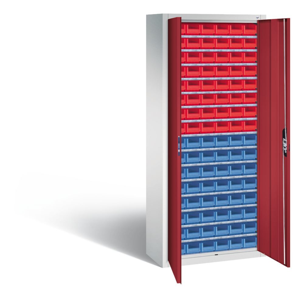 C+P Magazinschrank Serie 13 mit 96 Lagerkästen rubinrot 700 x 300 x 1690 mm C+P Magazinschrank Serie 13 mit 96 Lagerkästen rubinrot 700 x 300 x 1690 mm