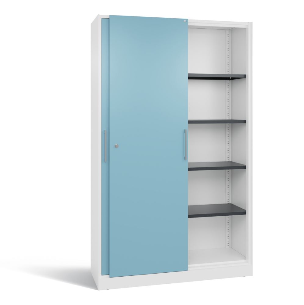 C+P Schiebetürenschrank Asisto 1980 x 1200 x 435 mm weiß horizontblau Produktbild C+P Schiebetürenschrank Asisto 1980 x 1200 x 435 mm weiß horizontblau bild 2