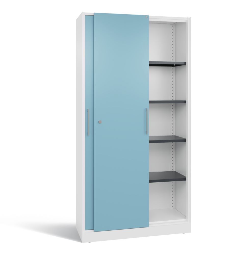C+P Schiebetürenschrank Asisto 1980 x 1000 x 435 mm weiß horizontblau Produktbild C+P Schiebetürenschrank Asisto 1980 x 1000 x 435 mm weiß horizontblau bild 2